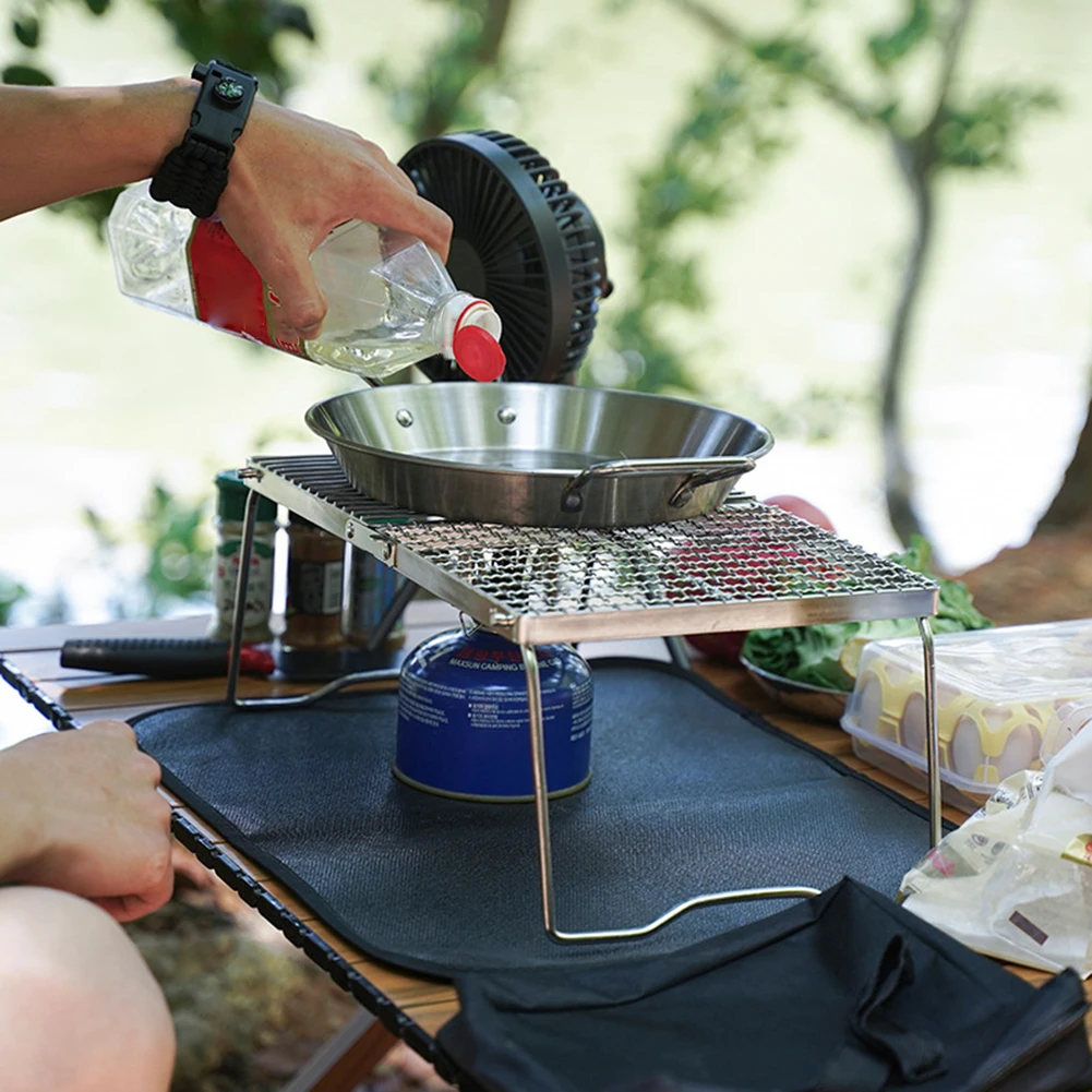 Stainless Steel Camping Pot Holder Portable Camping Stove Stand Folding Firewood BracketStorage Bag for Cooking Picnic