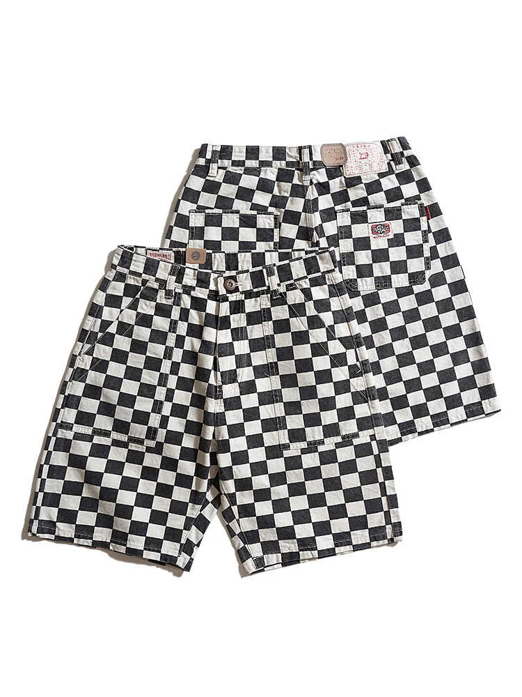 2022 Summer New Japanese Retro Plaid Tooling Shorts Men's Fashion 100%  Cotton Loose Checkerboard Locomotive Casual 5-point Pants - Casual Shorts -  AliExpress