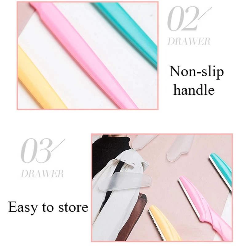 Custom logo women eyebrow shaver 3pcs eyebrow trimmer set eyebrow razor with Cover