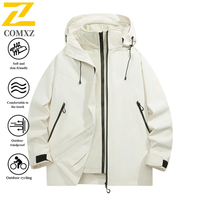 Men Women Oversized Hooded Utility Jacket 3-in-1 Windproof Waterproof Windbreaker for Hiking Camping Fishing Outdoor Sports Coat