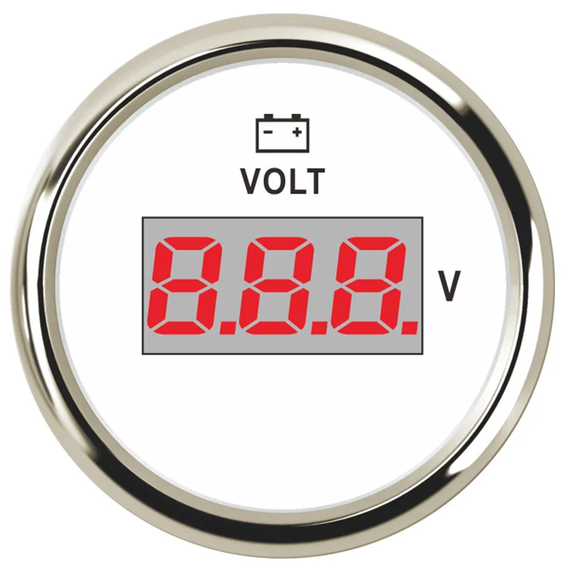 52mm Digital Volt Meters Modification 8-32vdc Waterproof Voltmeters White Voltage Gauges with Red Backlight for Auto Truck Boat