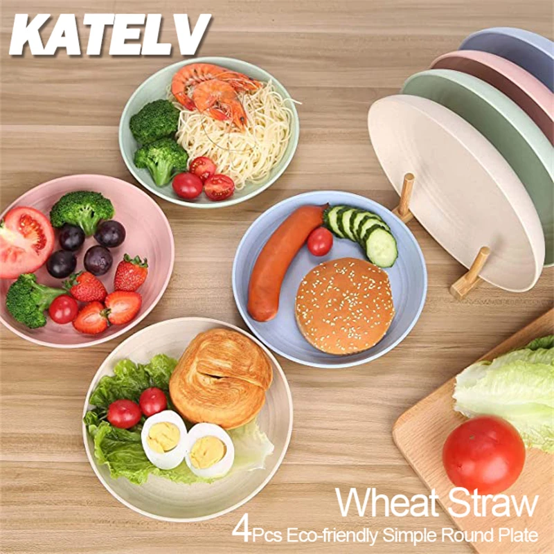 4Pcs Eco-Friendly Biodegradable Unbreakable Dinner Plates Set Wheat Straw Restaurant Specialty Saucer Plastic For Picnic Dishes | Дом и сад