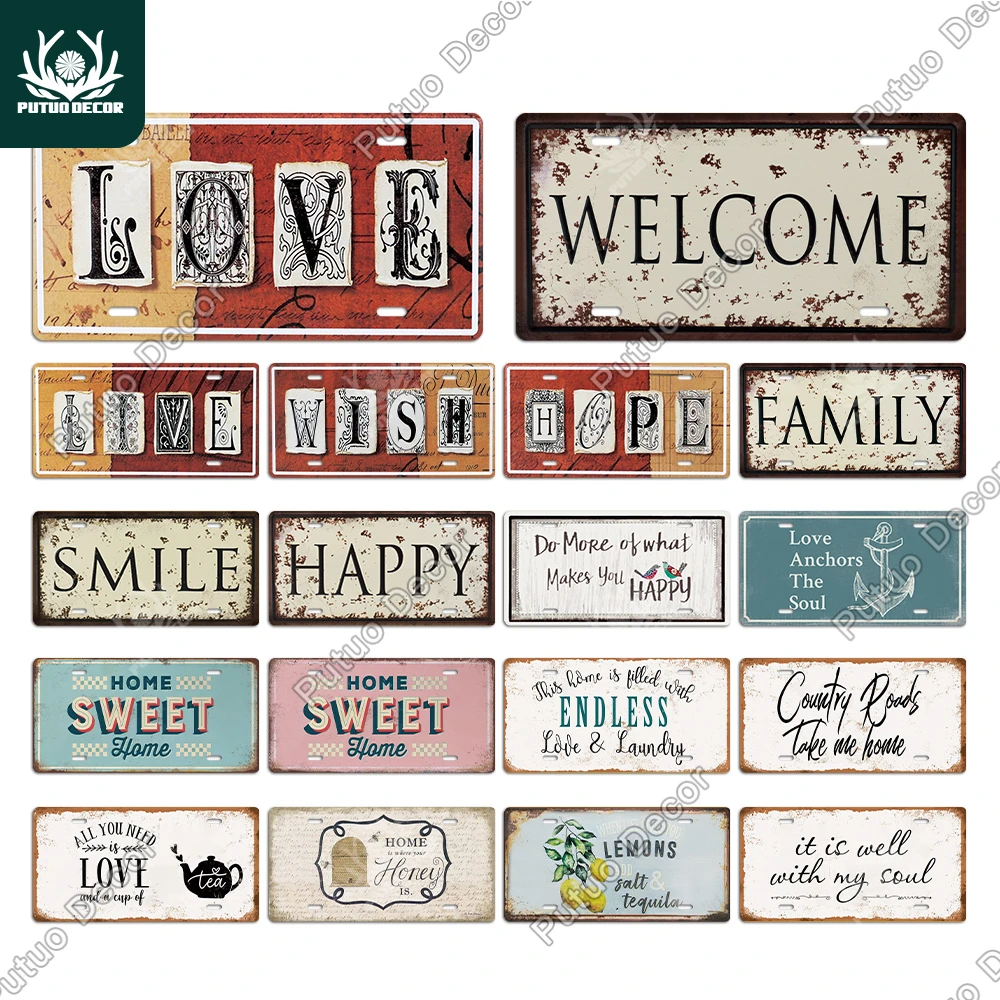 Putuo Decor Welcome Metal SIgn Tin Sign Plaque Metal Vintage License Plate Decor Family Home Living Room Wall Decoration