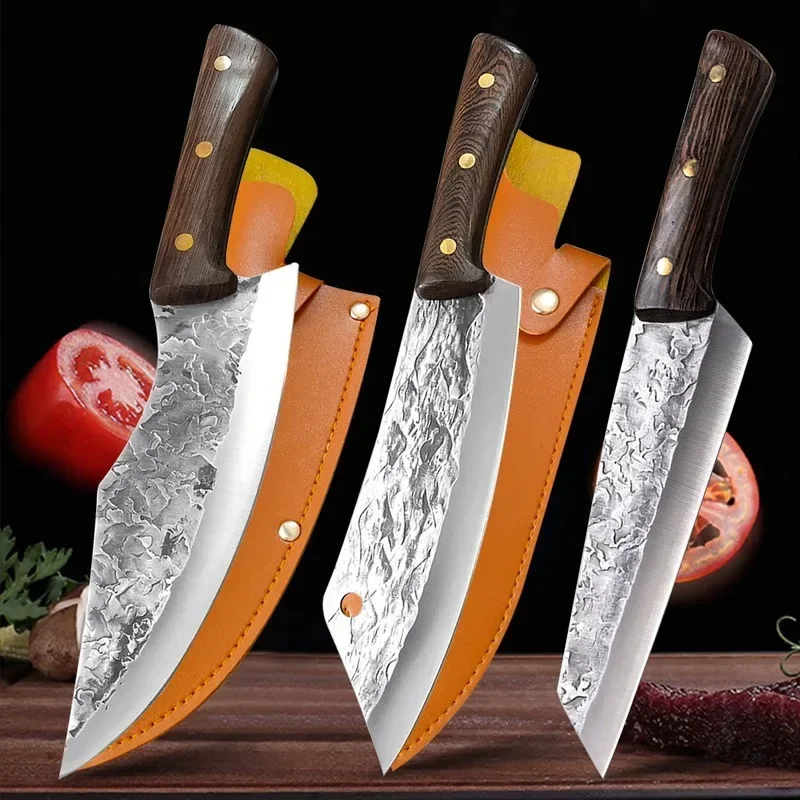 Meat Cleaver Forged Stainless Steel Butcher Knife Outdoor Hunting Camping Meat Cutting BBQ Tools