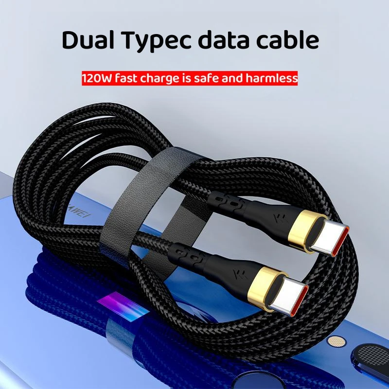 Charging Cable 120W Super Fast USB C TO Type C Data Cord For Samsung S24 S23 Ultra iPhone 16 15 14 Pro Max Xiaomi 14 Oneplus