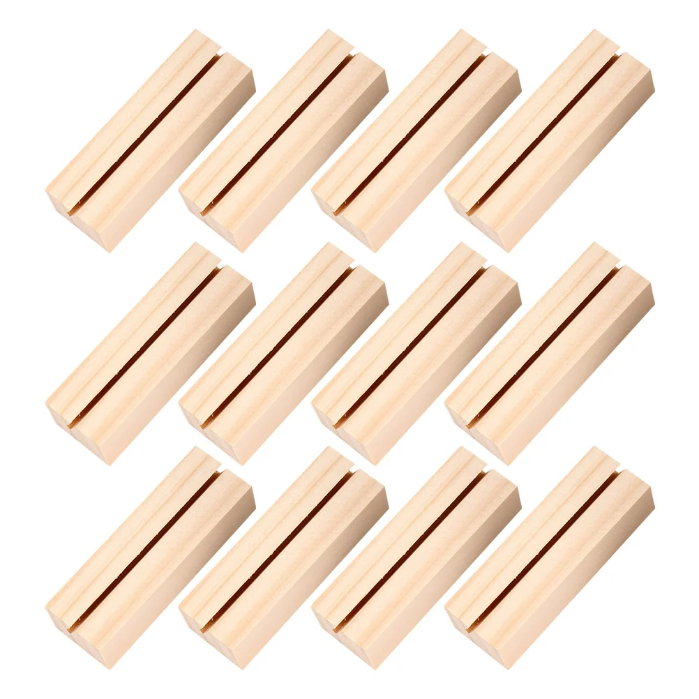 12 Pcs Rectangular Wooden Photo Stand Business Clip Memo Holder Flat Base Wood Picture Holder Place Cards Table Number Display