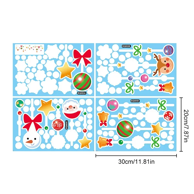 Christmas Glass Window Stickers Removable Cartoon Santa Claus Snowflakes Pattern Decals Christmas Decorations Supplies
