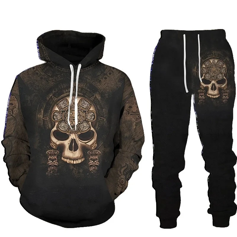 New Terror Skull Graphic Y2k Men's Tracksuit Suit Hoodies Casual Sports 3D Print Autumn And Winter Streetwear Oversize Clothing