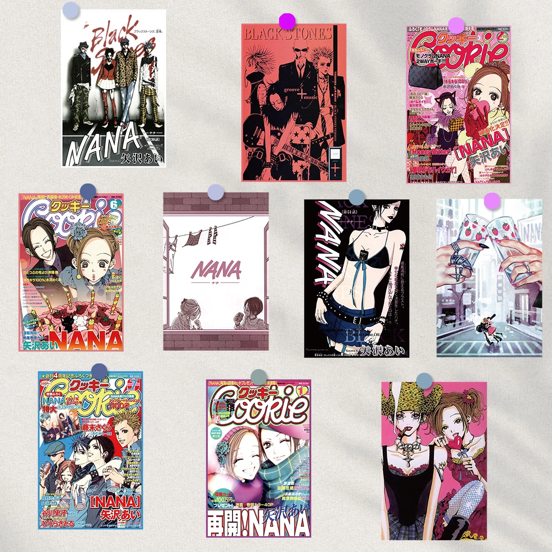 Wall sticker wall stickers 10 PCS hot anime Nana poster sticker Harajuku nostalgia gift for living kids room card coffee laptop luggage skateboard