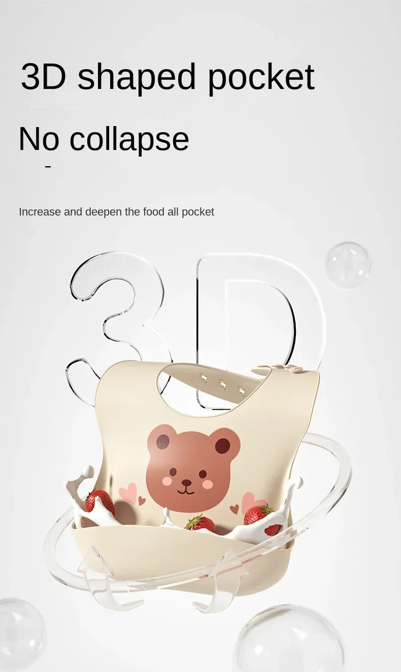 Description Picture 4 of itemWaterproof Soft Silicone Baby Bib Scarf Cartoon Bear Cute Print Adjustable Bibs Burp Cloths Baby Feeding Aprons Kids Eating