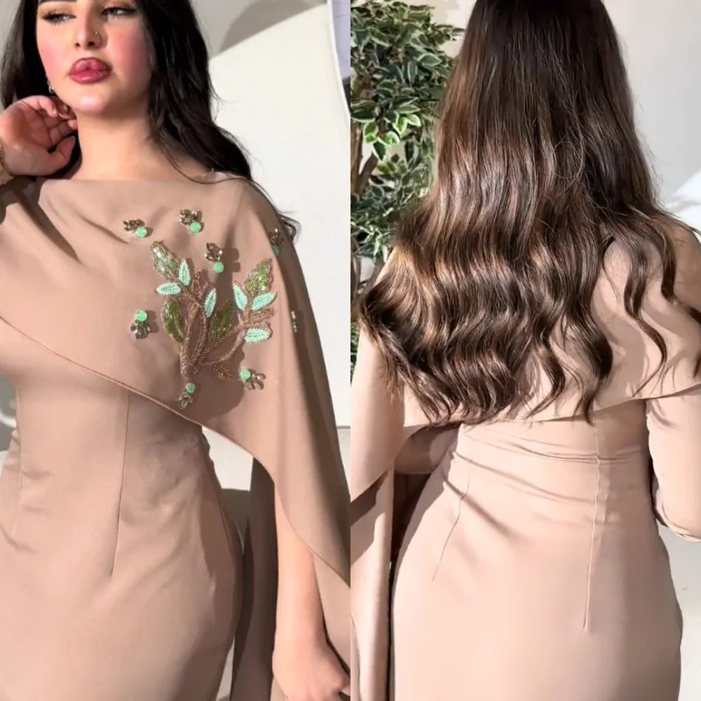 Jersey Beading Christmas A-line O-Neck Bespoke Occasion Gown Midi Dresses