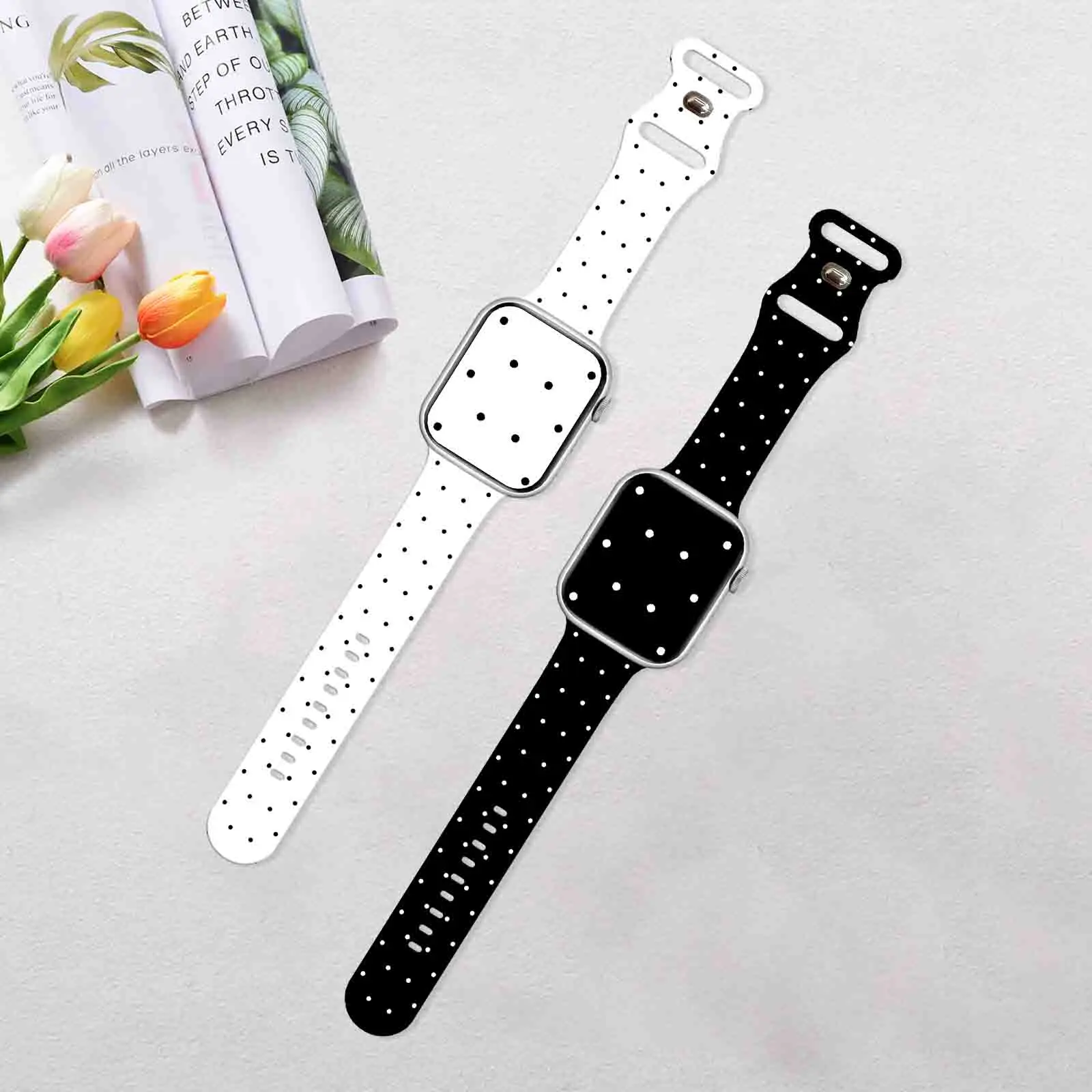 애플워치 11 10 9용 블랙 화이트 물방울 무늬 프린트 스트랩, iWatch 46mm 42mm 41mm 40mm 교체 가능한 밴드/팔찌