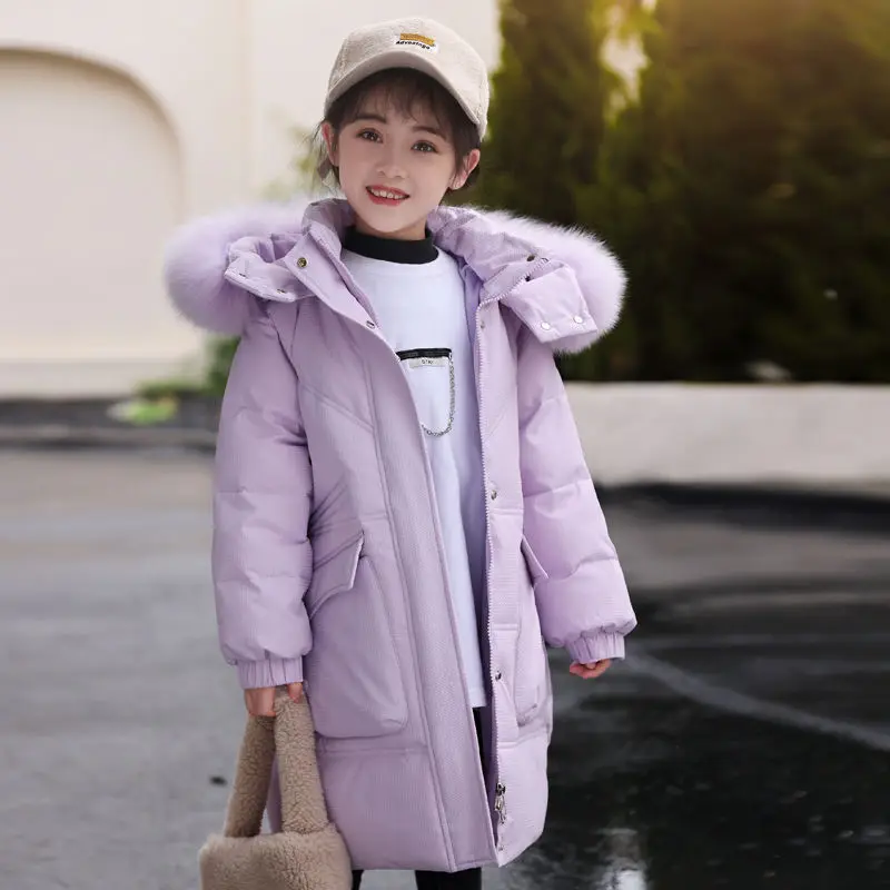 

Winter Girls Faux Fur Collar Coats Fashion Outerwear Teens Thicken Warm Jackets Kids Clothes for 6 7 8 9 To 10 11 14 Year Parkas