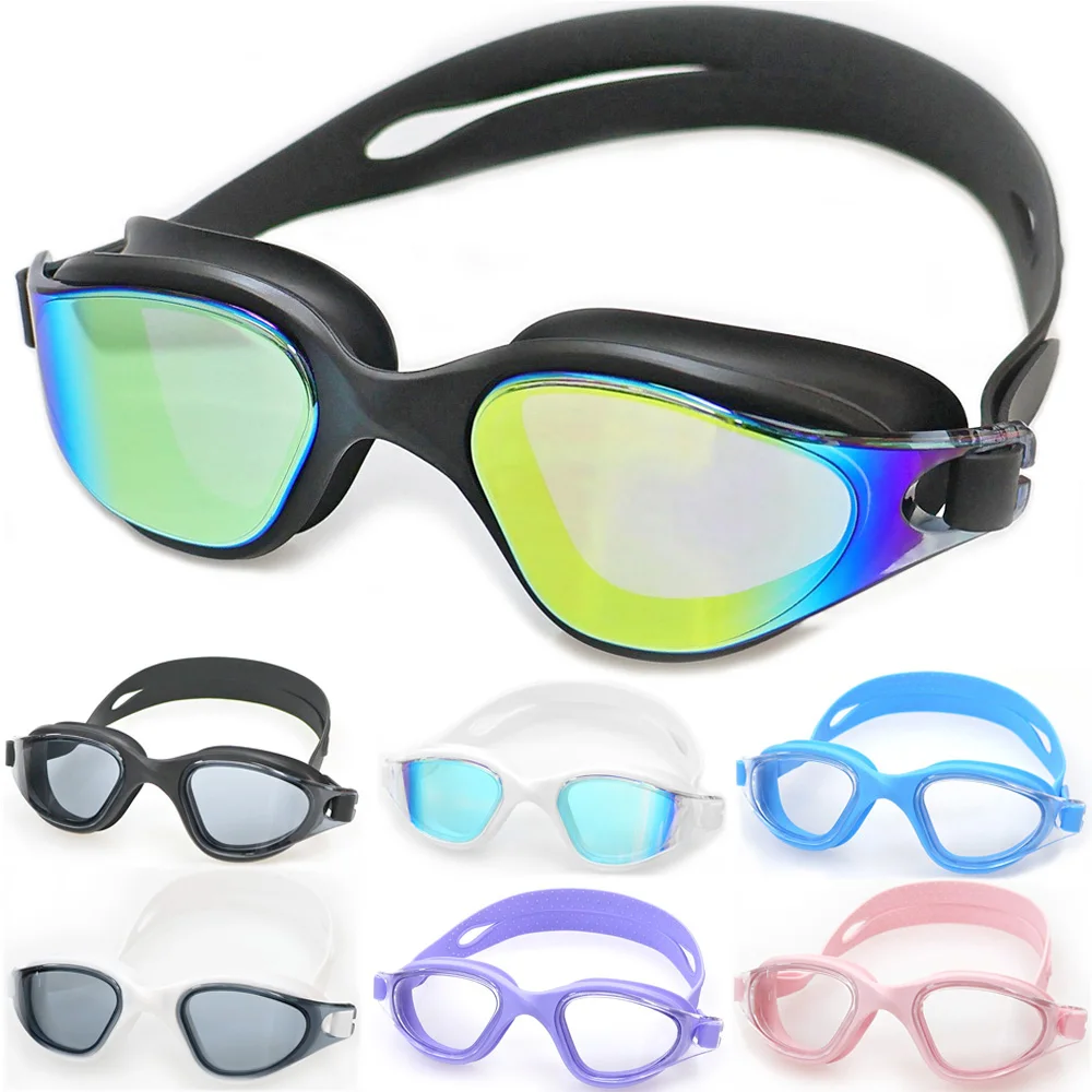 Lunettes de natation professionnelles étanches anti-buée adultes HD silicone avec étui portable