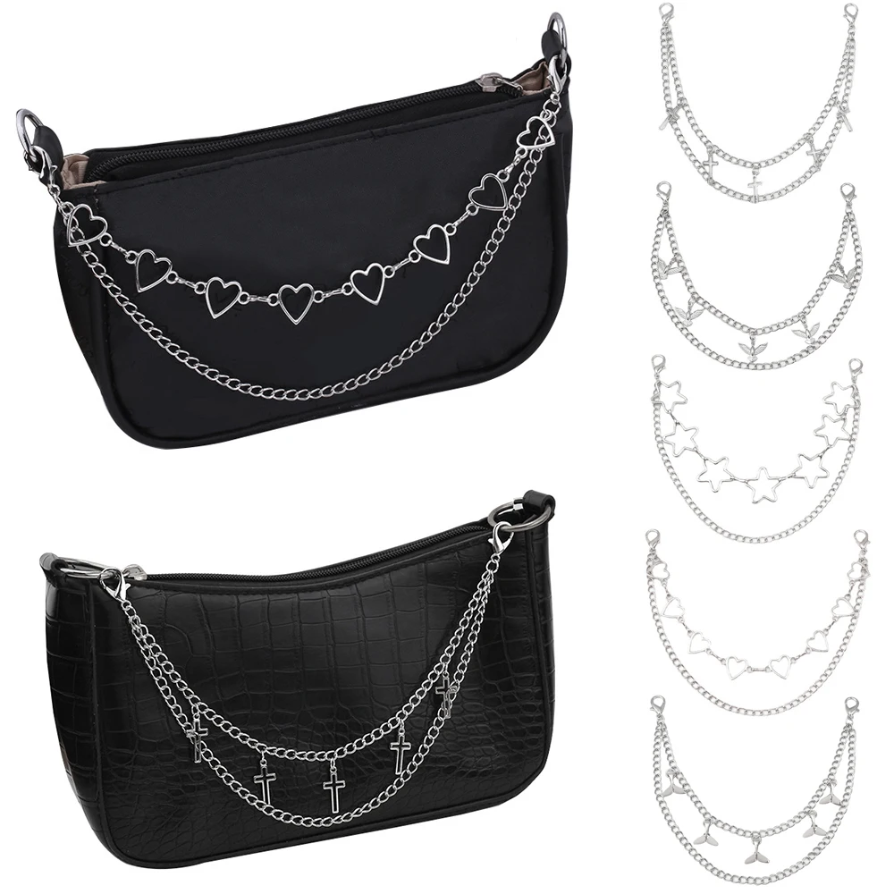 

Double Bilayer Bag Chain With Lobster Buckle Fashion Metal Chain Strap Versatile Clothes Chain Pendant New Bag Decoration
