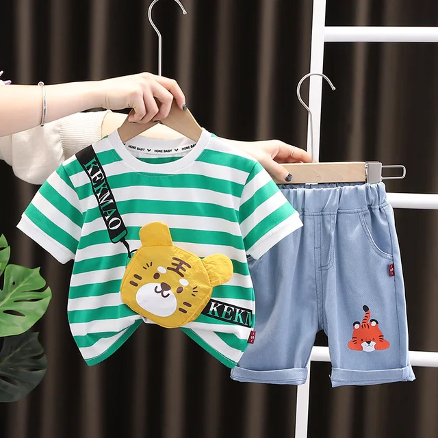 New Summer Baby Clothes Suit Children Fashion Boys Girls Cartoon T-Shirt Shorts 2Pcs/set Toddler Casual Clothing Kids Tracksuits Green