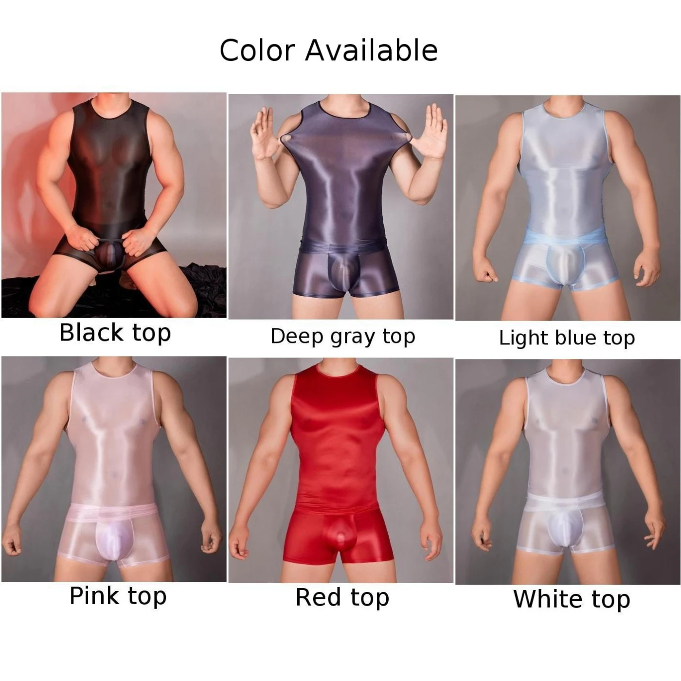 Sexy Mens Glossy Top Jumpsuit Ultra-thin Sheer See Through Vest Stretchy Tight Underwear See Through Erotic Sleepwear Lingerie