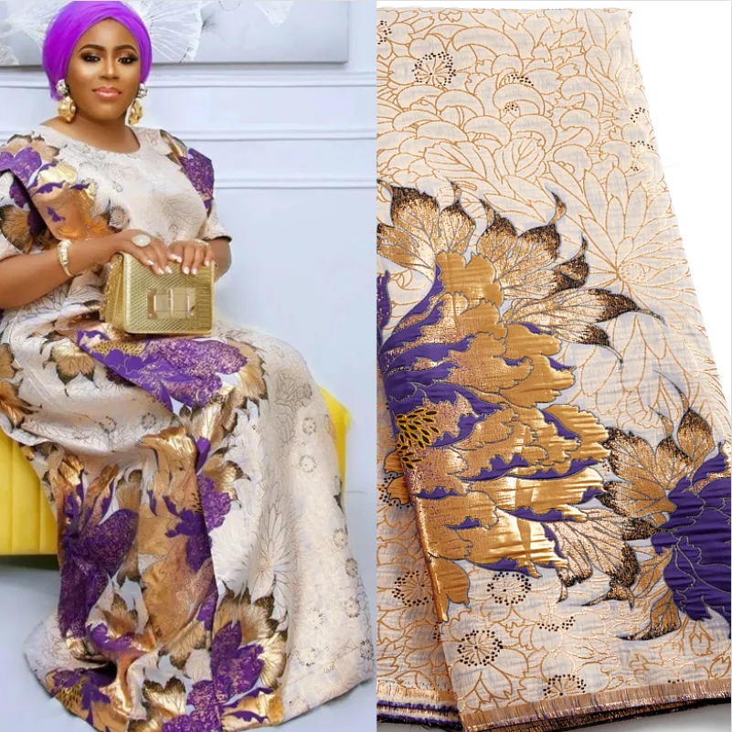 African Lace Fabric 2024 Gilding Lace Fabric Tissue Brocade Jacquard Lace Fabric 5 Yards For Wedding Evening Dress 2485A