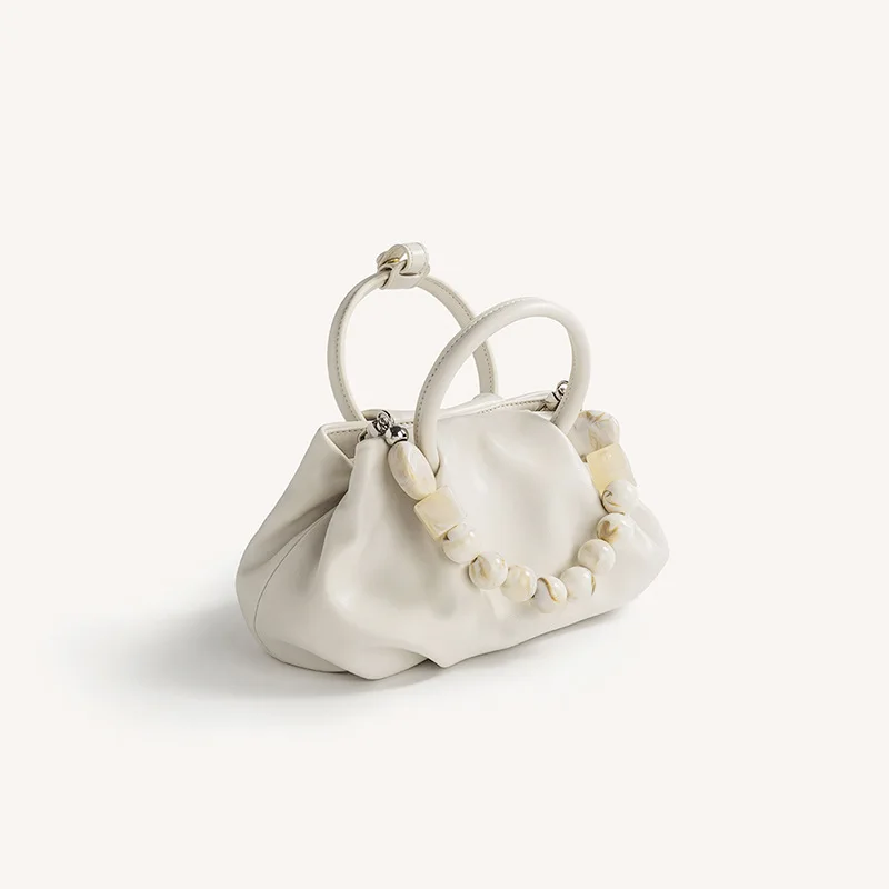 Jenny&Dave Genuine Leather Bag Women Fashion Ladies Elegant Pearl Handbag Party Shoulder Messenger Bag Versatile Cloud Bag