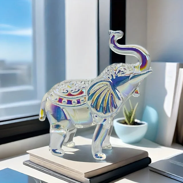 Statue d'éléphant en cristal transparent pour la décoration de la maison, artisanat, style étagère, salon, bureau, armoire 2