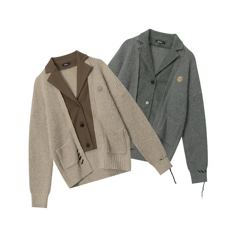 

American fall and winter blazer collar knit sweater slouchy sweater cardigan jacket women