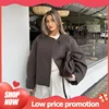 Elegant Solid Round Neck Button Up Short Coat Women Fashion Long Sleeved Jacket 2024 New Autumn Winter Lady Commute Street Wear 1