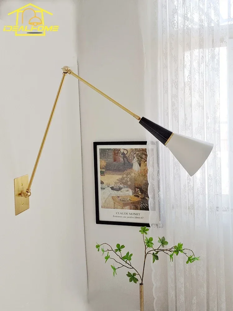 American Retro Medieval Black/Gold Lustre Brass Wall Lamp LED E14 Adjustable Swing Arm Wall Sconces Kitchen Island Sofas Bedside