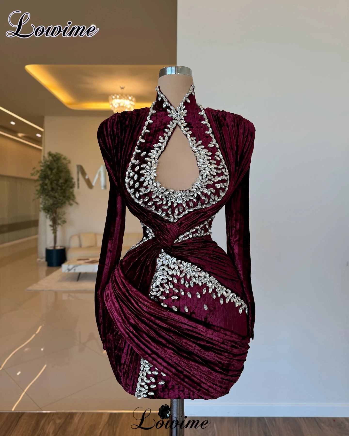 2 Designs Burgundy Cocktail Dresses Crystals Mini Mermaid Birthday Dresses Prom Party Customized