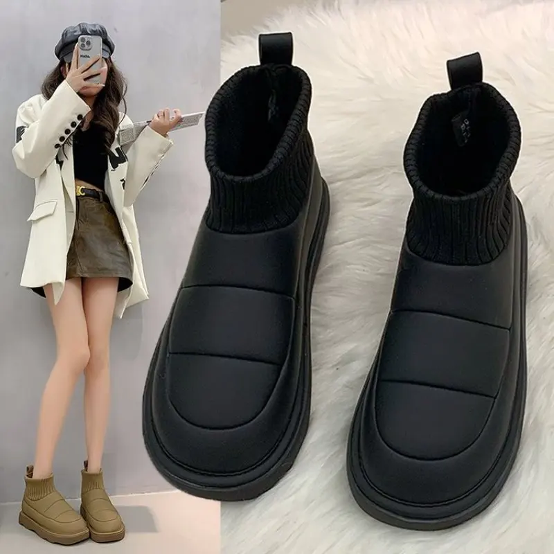 Shoes Boots Socks Heels Round Toe Boots Women Stockings Ladies Autumn High Heel Lolita Over-the-Knee Rubber Cotton Fabric