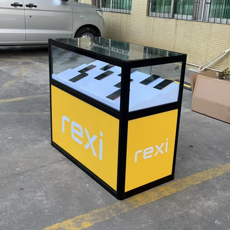 Custom. mobile 상점 인테리어 디자인 휴대폰 디스플레이 쇼케이스, LED 조명 유리 카운터 디스플레이, 휴대폰용