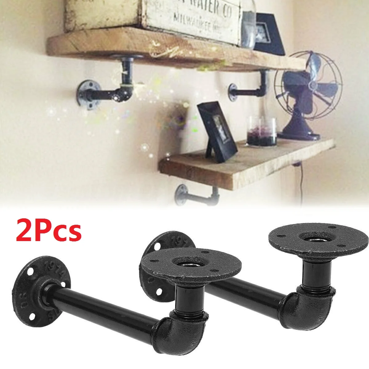 1/2Pcs สีดำเหล็กชั้นวางของอุตสาหกรรม Vintage Retro Wall ชั้นวางของการตกแต่งบ้านเก็บ Holde ตัวยึดตัวจับแร็ค L วงเล็บ 1