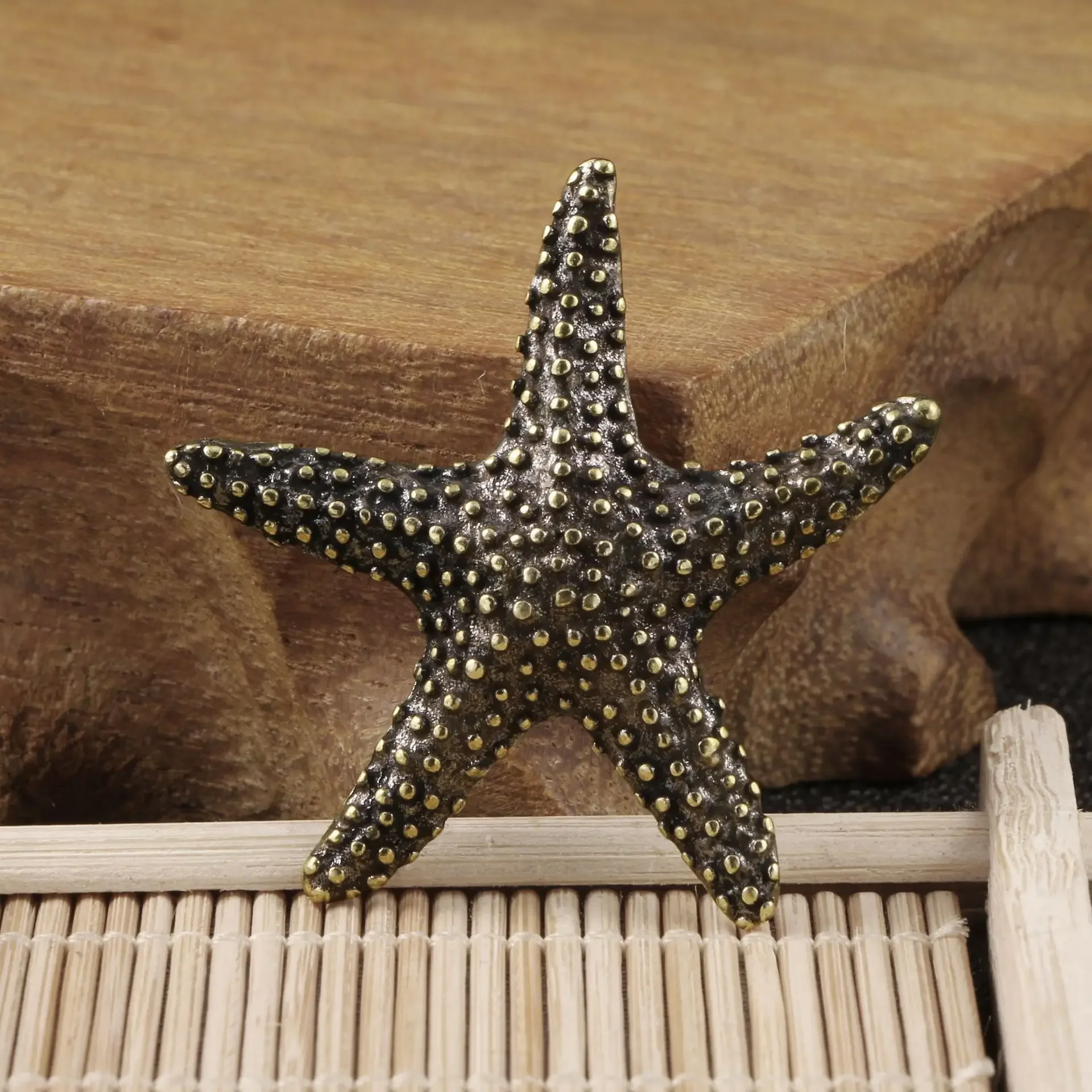 Solid Brass Sea Animal Starfish Miniature Ornament Cute Star Shape Ocean Lives Sculpture Home Decorate Vintage Crafts Desk Decor