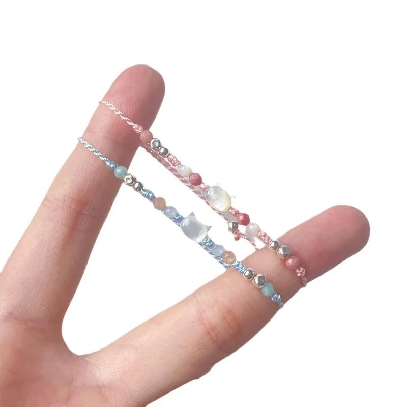 Handmade Couple Cute Cat Bracelet Unique Stylish Hand Rope for Women Men Beaded Woven Bracelet Wrist Jewelry Gifts 2/1pcs