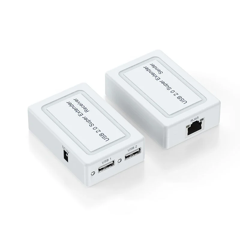 Real 2 Port USB 2.0 Rj45 Ethernet Extender Hub Adapter Over Cat5e Cat6 Network C