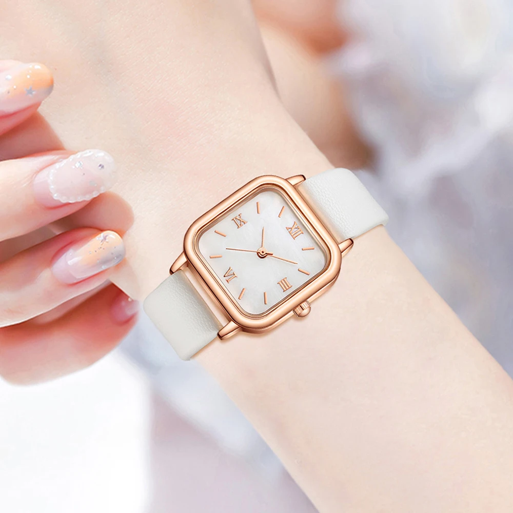 Ladies Watch 5pcs/Set Women White PU Strap Casual Quartz Watch And Heart Necklace Earings Bracelet Jewelry Set Watch For Women(N 5