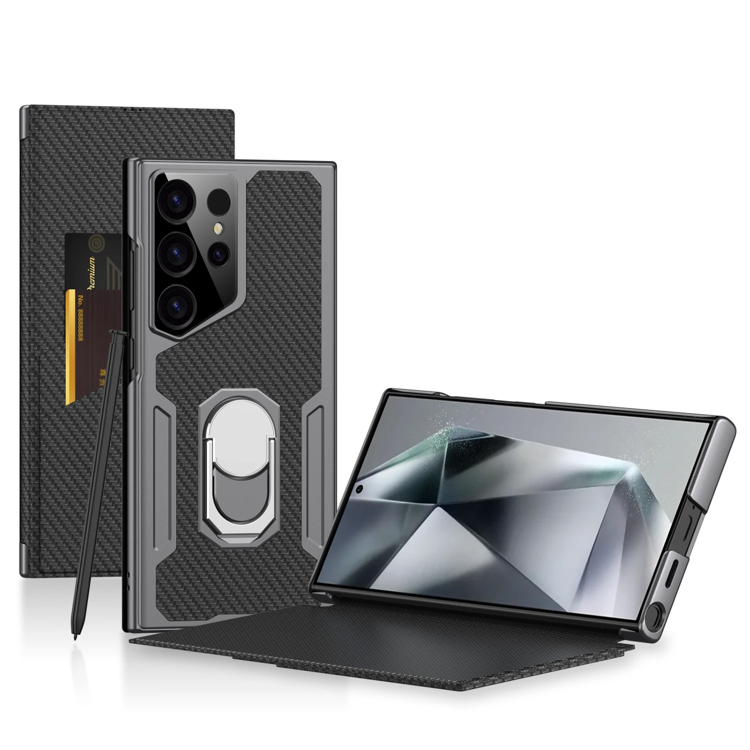 For Samsung Galaxy S24 Ultra Case Flip All Inclusive Magnetic Matte Leather Card Package Cover Rotating Ring Bracket Shockproof