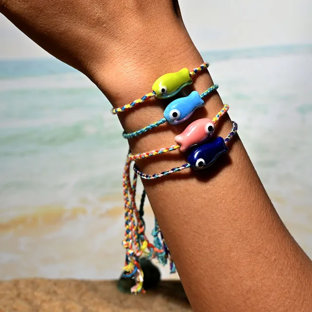 Trendy Multicolored Pull - String Ceramic Fish Bracelet Jewelry Women: Bohemian Style, Ideal for Wrist and Ankle