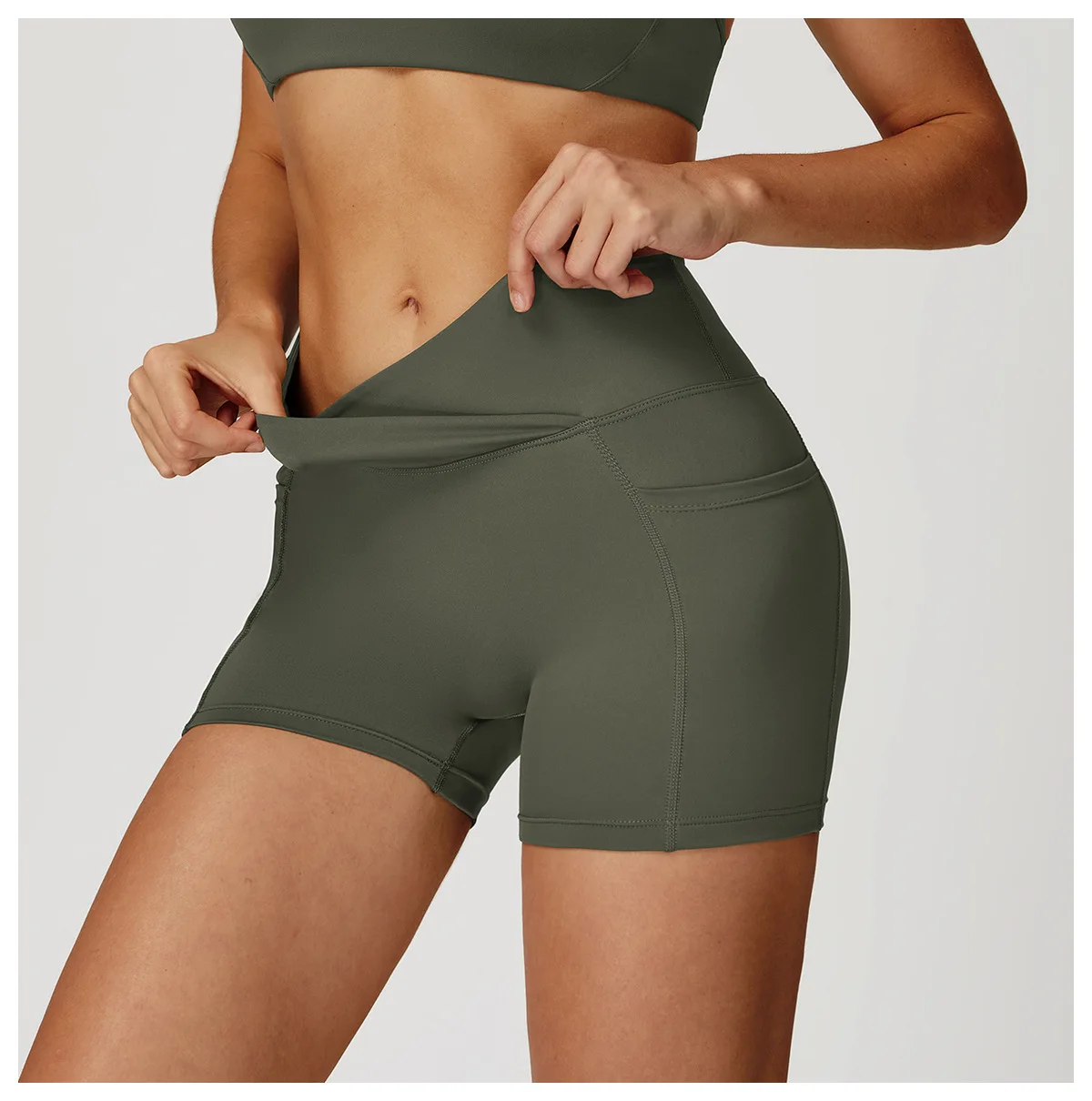 Legging Court Sport Femme Taille Haute avec Poches