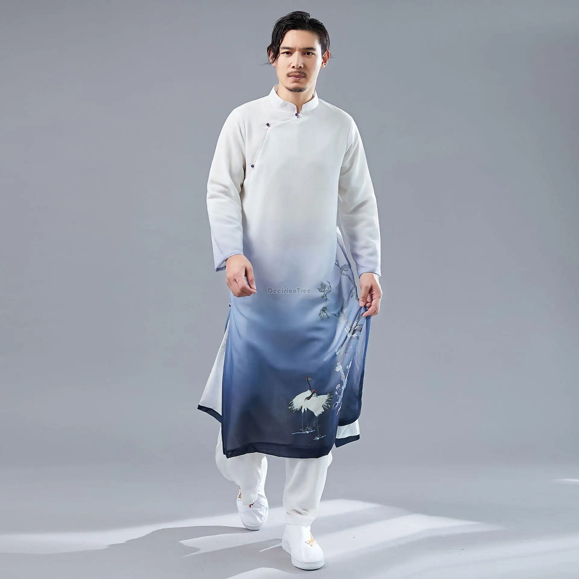 chinese traditional men long robe sleeved Kung fu robe tang suit