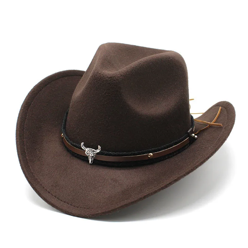 

New Vintage Cow Head Decoration Western Cowboy Jazz Hats Church Sombrero Hombre Caps For Men Women
