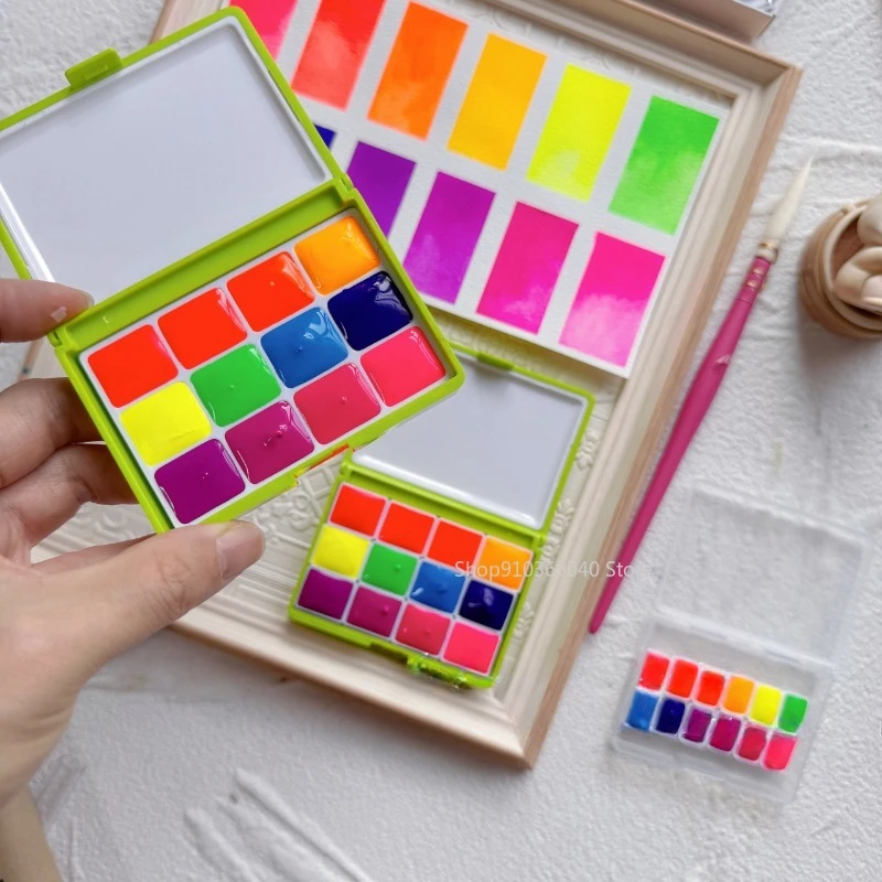 Holbein Watercolor Pigment Fluorescent Transparent Solid 12 Colors Watercolor Box Travel Painting Supplies
