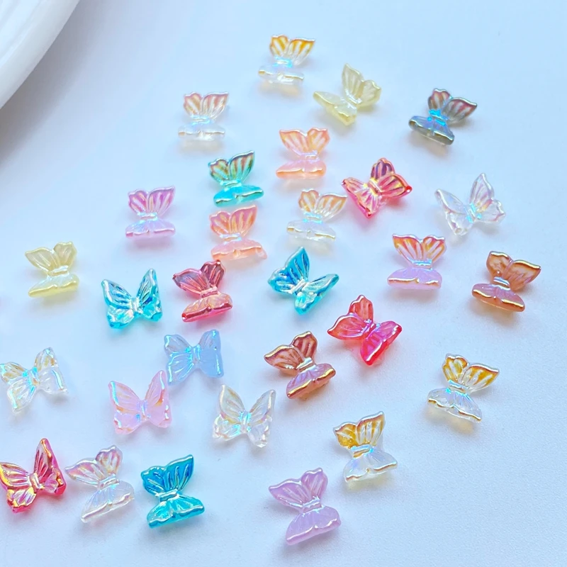 

100Pcs New Cute Shiny Mini Butterfly Series Resin Figurine Crafts Flatback Cabochon Ornament Jewelry Making Hairwear Accessories