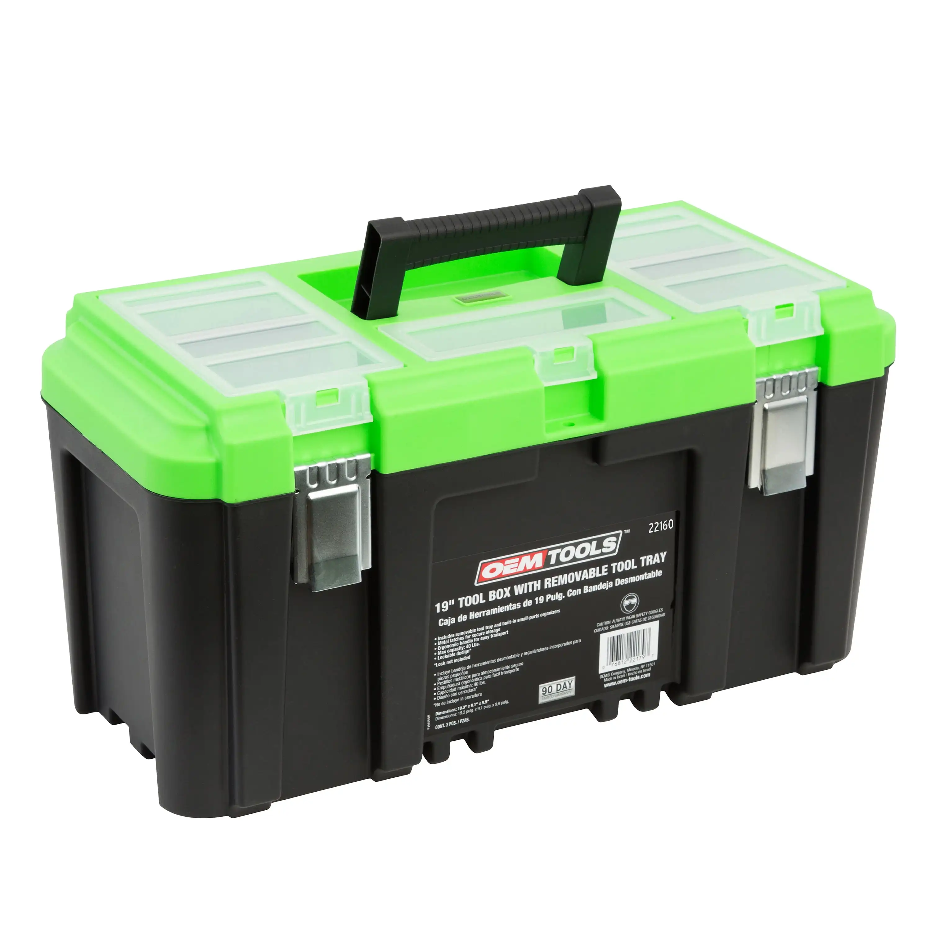

19" Tool Box with Removable Tool Tray, Security Slot for Padlocks, Tool Box Multiple Compartments Lid, Max. Weight 40 Lb.