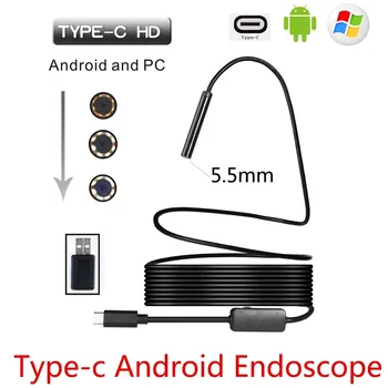 5.5mm USB Type-C Android Endoscope Camera Flexible Snake USB Type C Hard Wire 1M 2M 3M 5M 10M Cable Inspection Camera Borescope 1