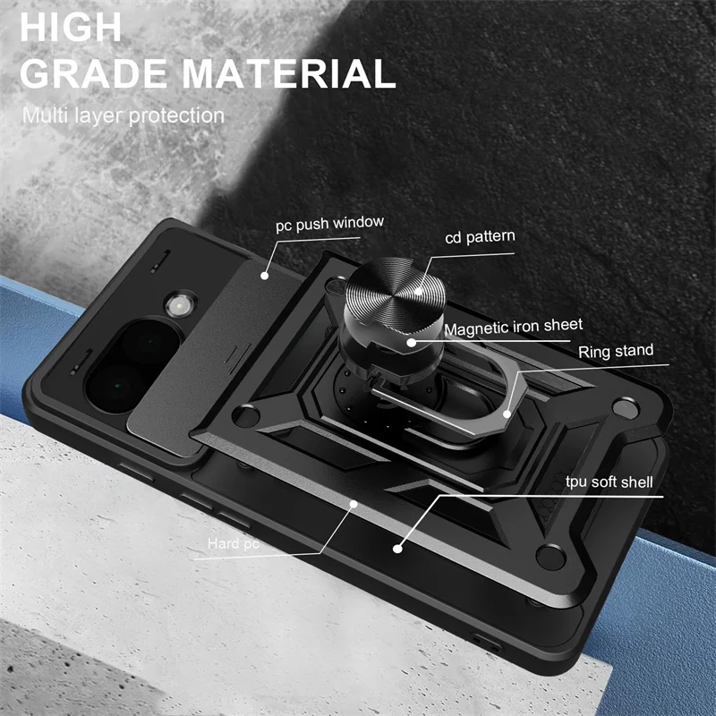 Magnetic Ring Armor Phone Case with Camera Protection and Car Mount Holder