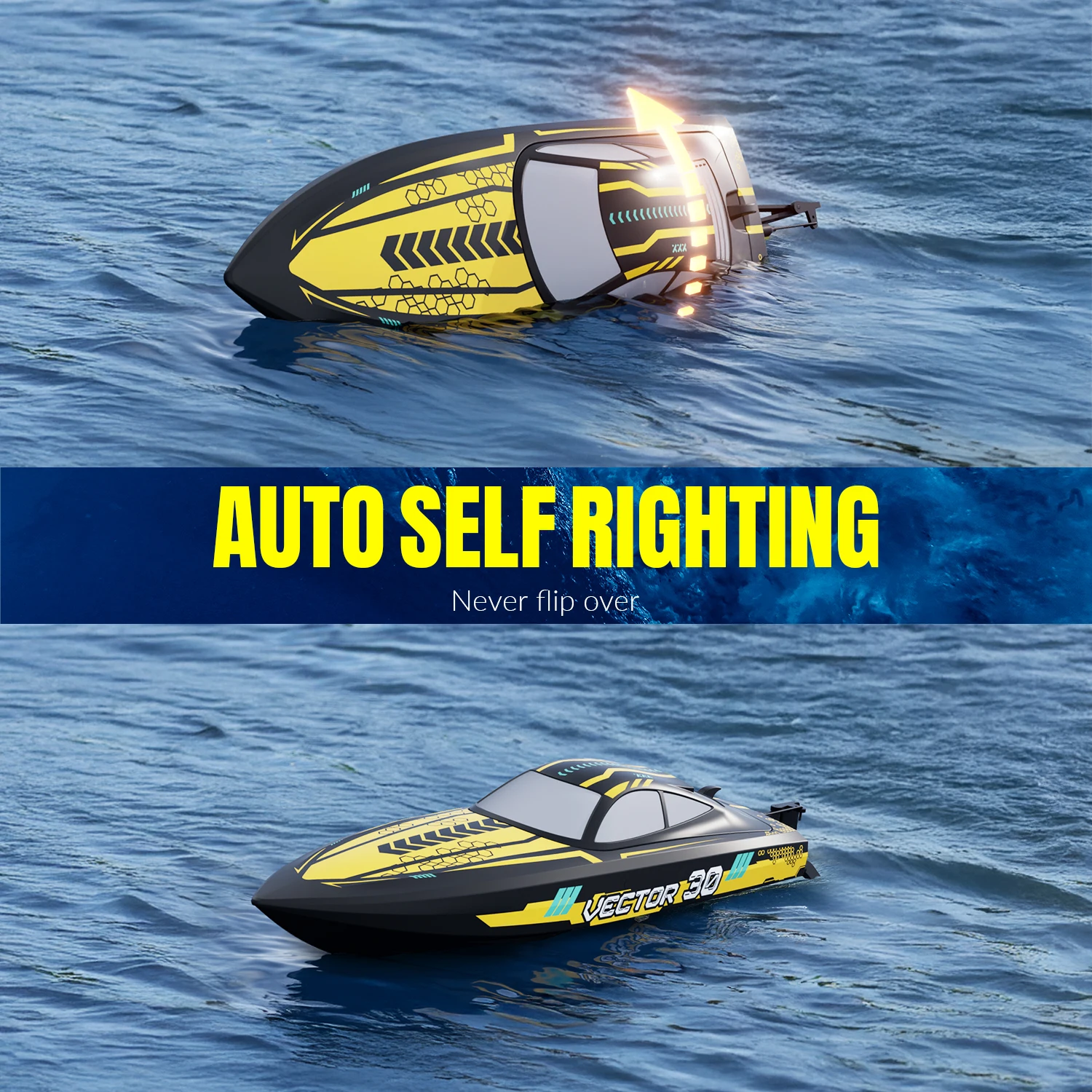 Hélice et gouvernail du bateau RC 2.4GHz, détails étanches pour modèle de course.