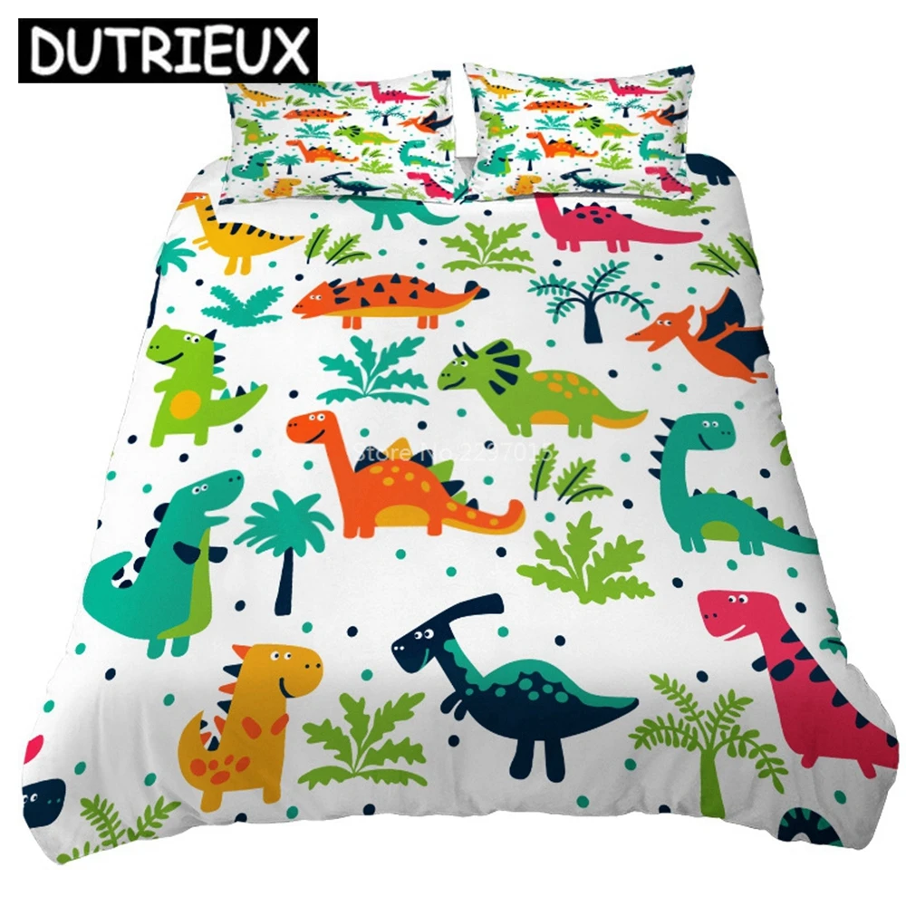 

Cute Cartoon Dinosaur Printed Bedding Set Adult Kids Duvet Cover Set Pillowcase Twin Full Queen King Bed Linen Set Bedclothes