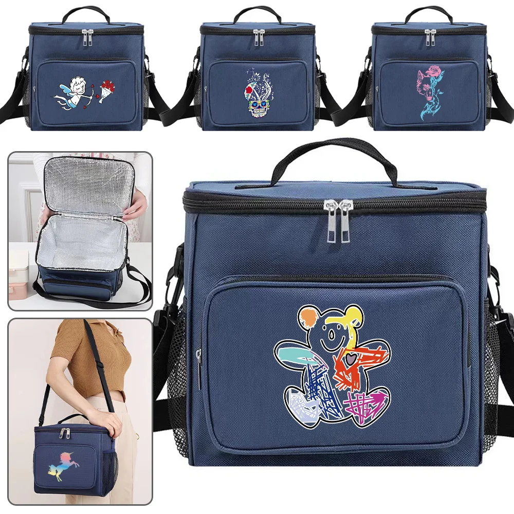 

Student Lunch Box Portable Cooler Shoulder Lunch Bags Thermal Organizer Handbag Outdoor Camping Storage Boxes Color Pattern