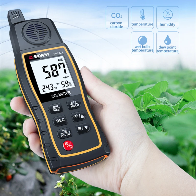SNDWAY SW-723 가스 감지기 이산화탄소 모니터 알람 9999 PPM 센서, 전문 이산화탄소 테스터 장치, CO2 계량기