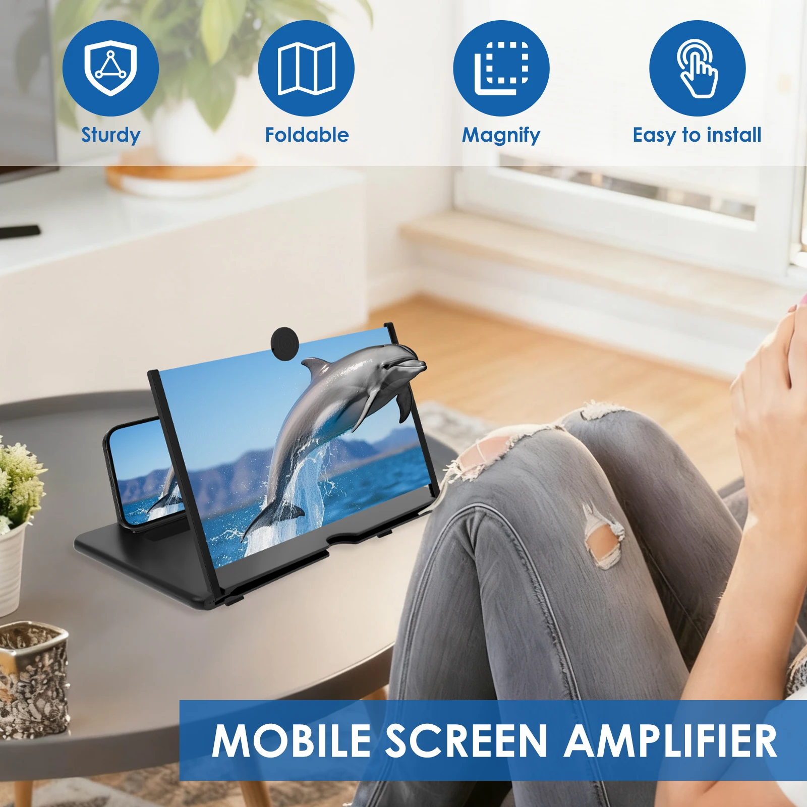 10/12 Inches Screen Magnifier Foldable Phone Screen Magnifier HD Video Amplifier Phone Magnifier for Home Traveling and Camping